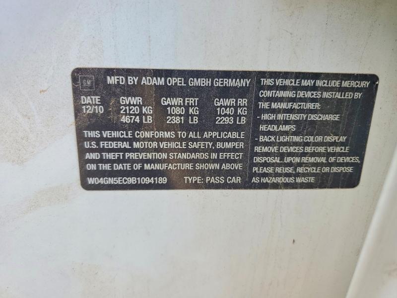 Aukcja sprzedaży 2011 Buick Regal, vin: W04GN5EC9B1094189, numer aukcji: 59336626