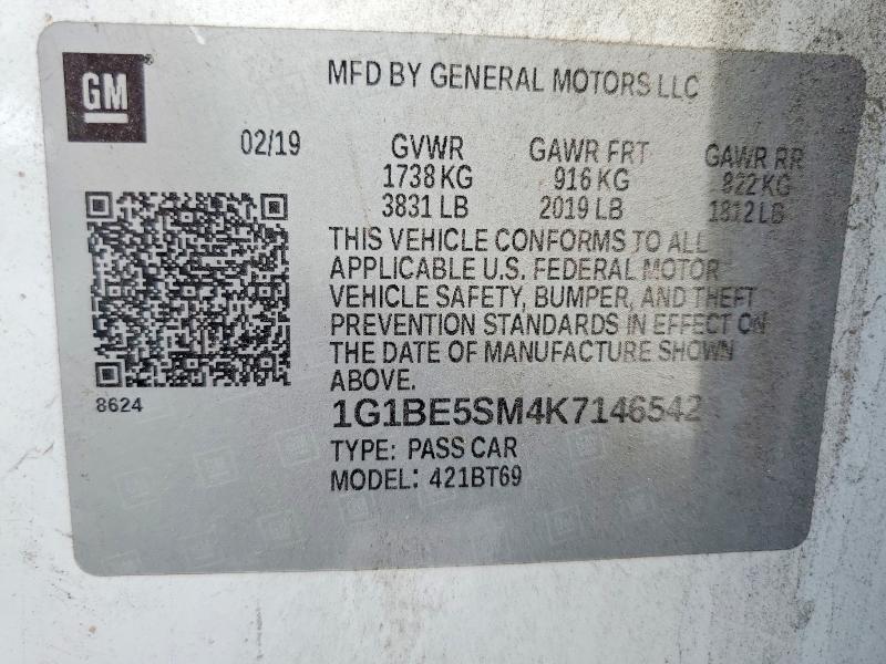 59997706 :رقم المزاد ، 1G1BE5SM4K7146542 vin ، 2019 Chevrolet Cruze مزاد بيع