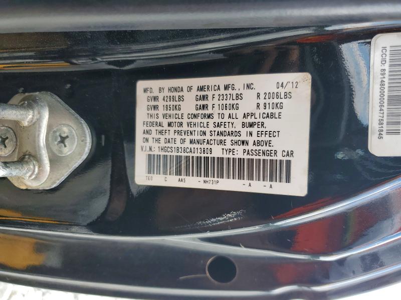 Auction sale of the 2012 Honda Accord, vin: 1HGCS1B38CA013809, lot number: 60390816
