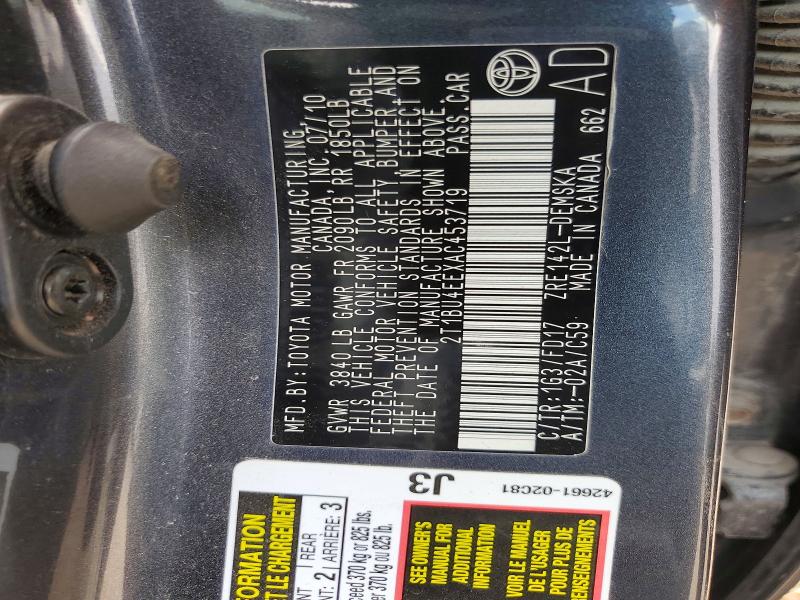 59628966 :رقم المزاد ، 2T1BU4EEXAC453719 vin ، 2010 Toyota Corolla مزاد بيع