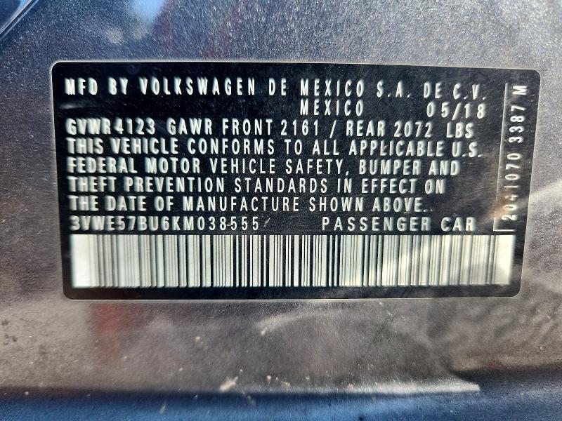 60485536 :رقم المزاد ، 3VWE57BU6KM038555 vin ، 2019 Volkswagen Jetta مزاد بيع