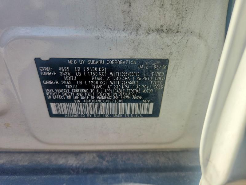 Aukcja sprzedaży 2018 Subaru Outback, vin: 4S4BSANCXJ3371805, numer aukcji: 61848356