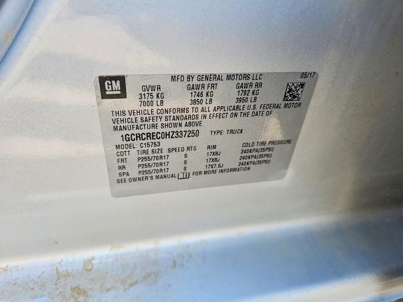 2017 Chevrolet Silverado მანქანა იყიდება აუქციონზე, vin: 1GCRCREC0HZ337250, აუქციონის ნომერი: 61403106