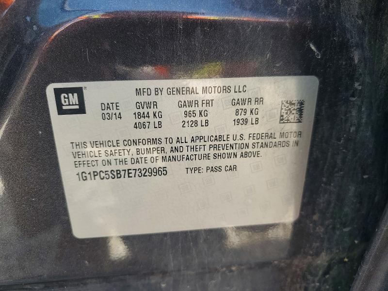 2014 Chevrolet Cruze მანქანა იყიდება აუქციონზე, vin: 1G1PC5SB7E7329965, აუქციონის ნომერი: 59658566