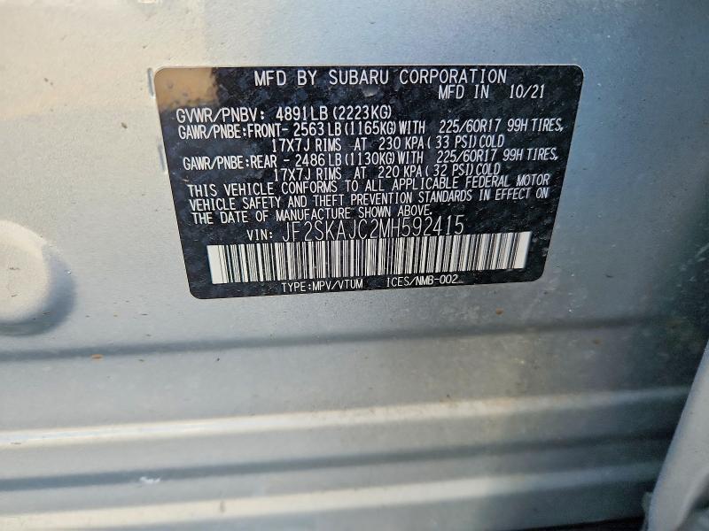 Aukcja sprzedaży 2021 Subaru Forester, vin: JF2SKAJC2MH592415, numer aukcji: 61961306