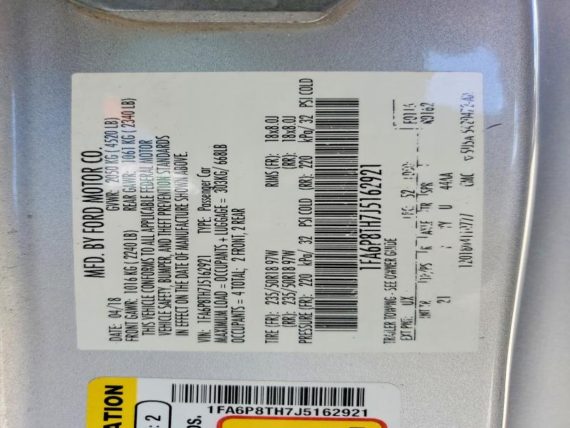 Продаж на аукціоні авто 2018 Ford Mustang, vin: 1FA6P8TH7J5162921, номер лоту: 60301416
