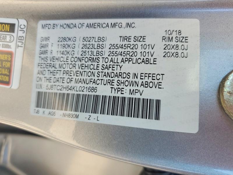 2019 Acura Rdx მანქანა იყიდება აუქციონზე, vin: 5J8TC2H64KL021686, აუქციონის ნომერი: 59326526