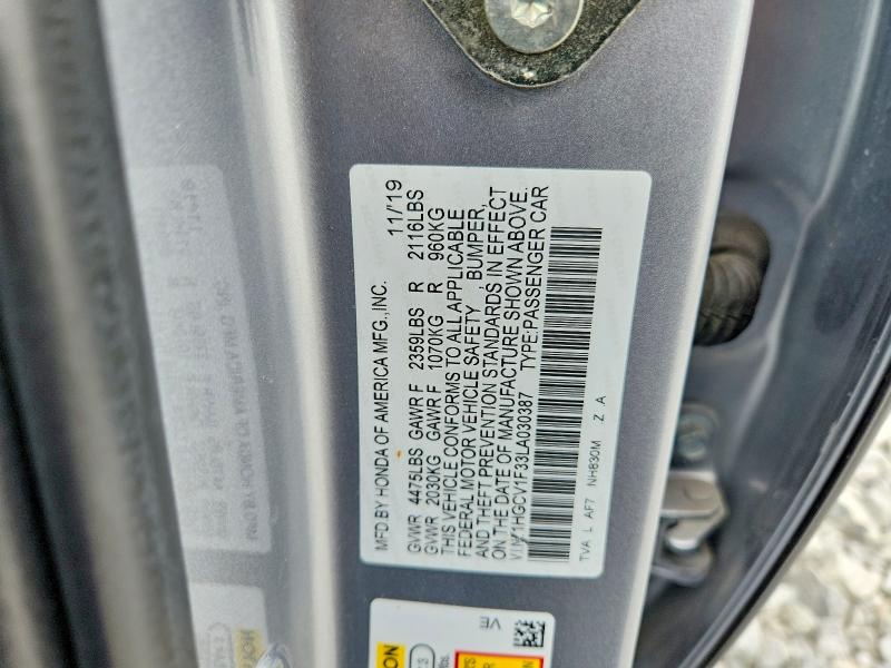 Продажа на аукционе авто 2020 Honda Accord, vin: 1HGCV1F33LA030387, номер лота: 60697976
