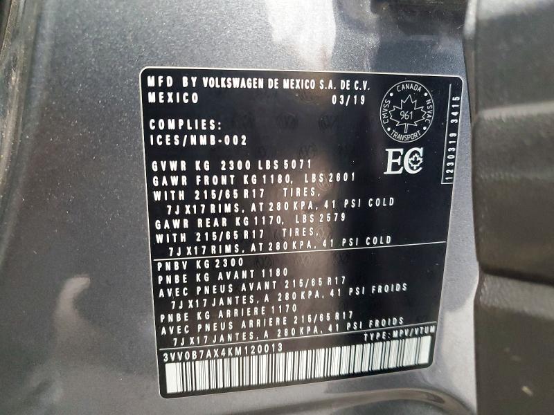 Продажа на аукционе авто 2019 Volkswagen Tiguan, vin: 3VV0B7AX4KM120013, номер лота: 60857226