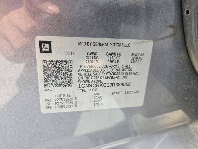Aukcja sprzedaży 2018 Chevrolet Tahoe, vin: 1GNSCBKC1JR389058, numer aukcji: 60030126