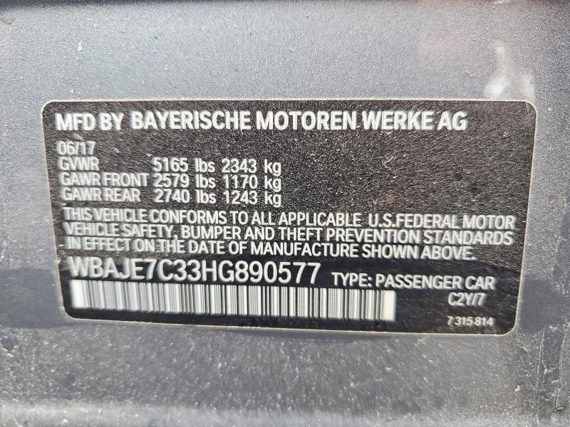 Aukcja sprzedaży 2017 Bmw 540, vin: WBAJE7C33HG890577, numer aukcji: 61938286