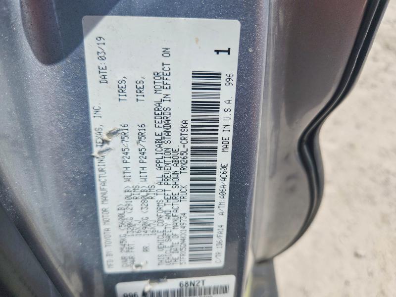 60431196 :رقم المزاد ، 5TFRX5GN4KX149734 vin ، 2019 Toyota Tacoma مزاد بيع