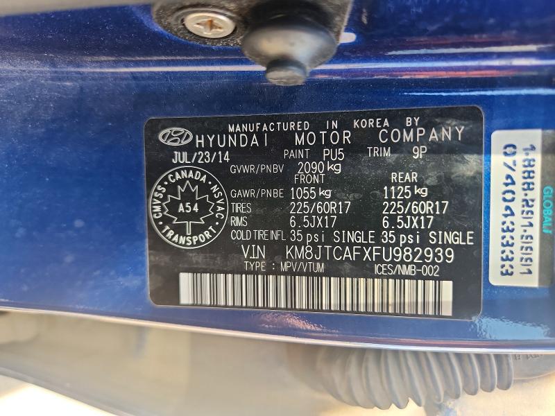 2015 Hyundai Tucson მანქანა იყიდება აუქციონზე, vin: KM8JTCAFXFU982939, აუქციონის ნომერი: 61517256