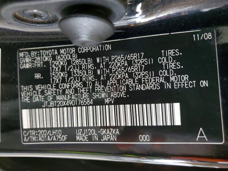 Aukcja sprzedaży 2009 Lexus Gx, vin: JTJBT20X490176584, numer aukcji: 60813146