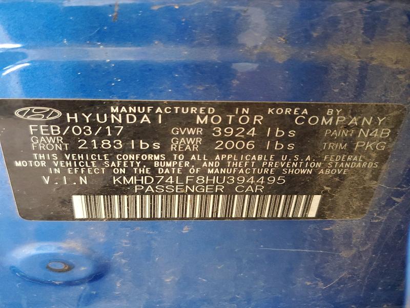Продажа на аукционе авто 2017 Hyundai Elantra, vin: KMHD74LF8HU394495, номер лота: 62154846