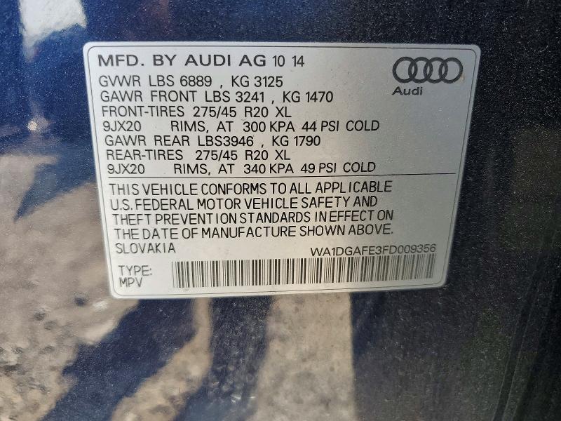 2015 Audi Q7 მანქანა იყიდება აუქციონზე, vin: WA1DGAFE3FD009356, აუქციონის ნომერი: 62085706