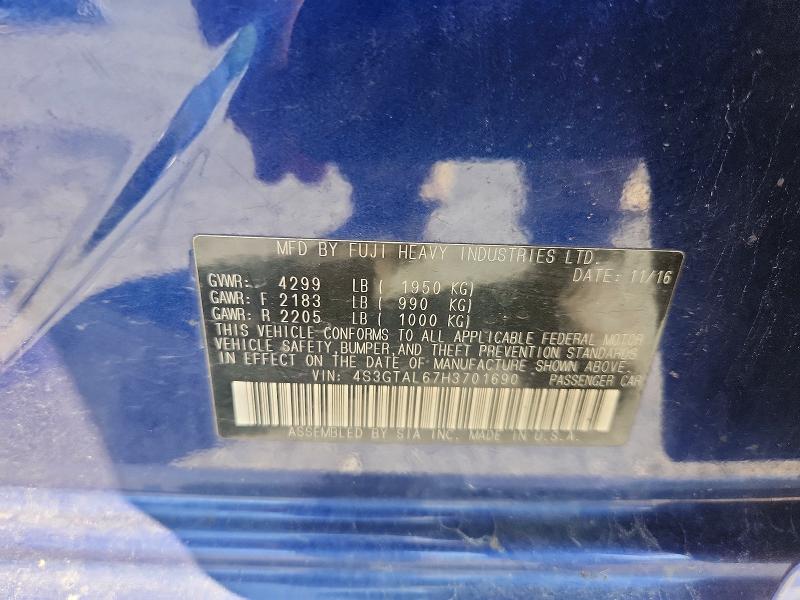 62314516 :رقم المزاد ، 4S3GTAL67H3701690 vin ، 2017 Subaru Impreza مزاد بيع