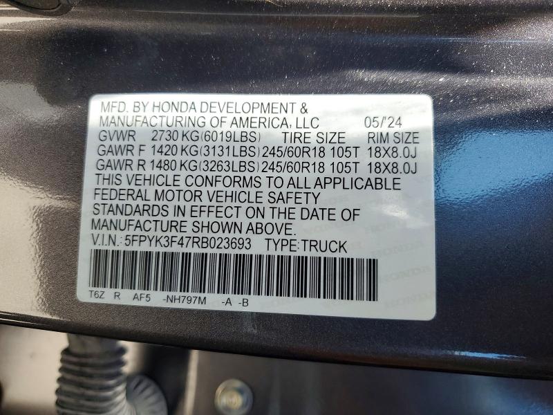 Aukcja sprzedaży 2024 Honda Ridgeline, vin: 5FPYK3F47RB023693, numer aukcji: 60077546