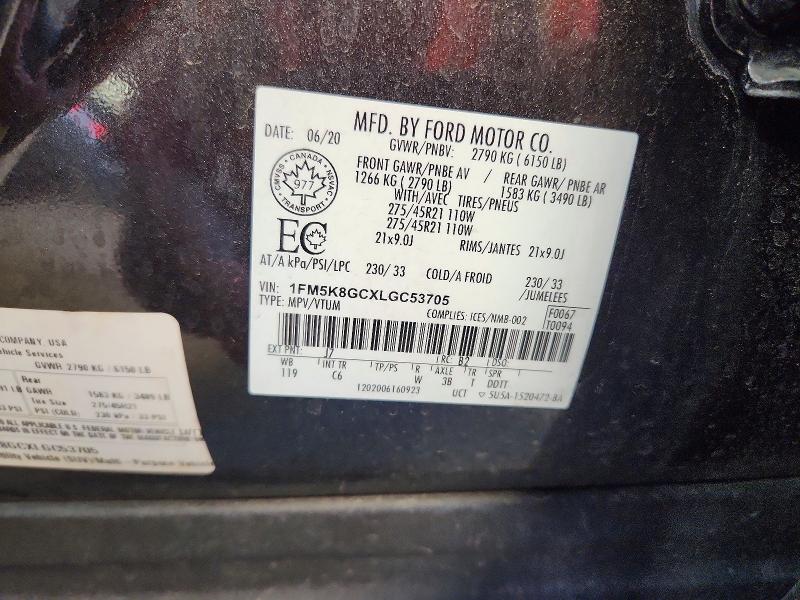 Продаж на аукціоні авто 2020 Ford Explorer, vin: 1FM5K8GCXLGC53705, номер лоту: 59957556