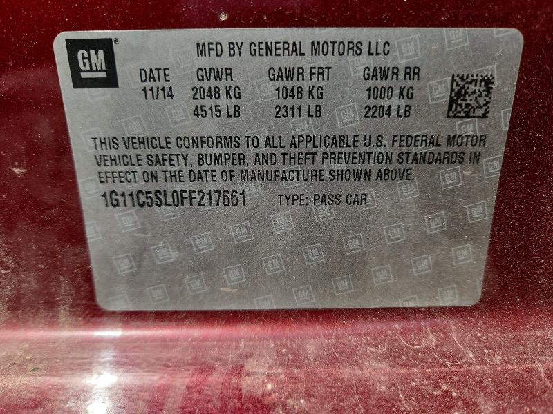 2015 Chevrolet Malibu მანქანა იყიდება აუქციონზე, vin: 1G11C5SL0FF217661, აუქციონის ნომერი: 62607686