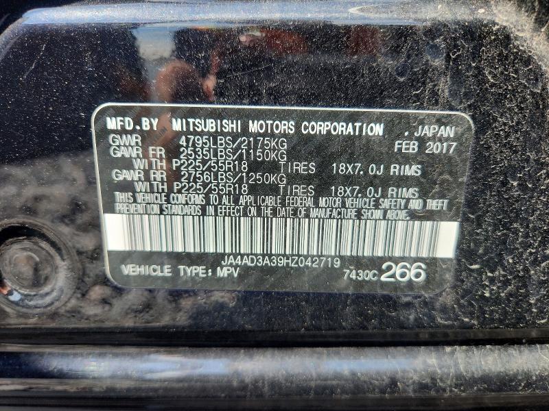 2017 Mitsubishi Outlander მანქანა იყიდება აუქციონზე, vin: JA4AD3A39HZ042719, აუქციონის ნომერი: 63304096