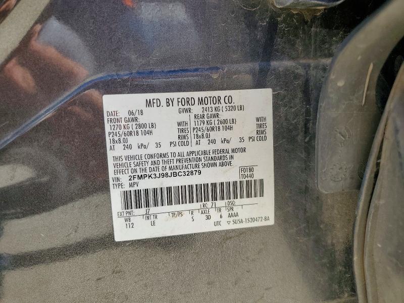 2018 Ford Edge მანქანა იყიდება აუქციონზე, vin: 2FMPK3J98JBC32879, აუქციონის ნომერი: 61156076