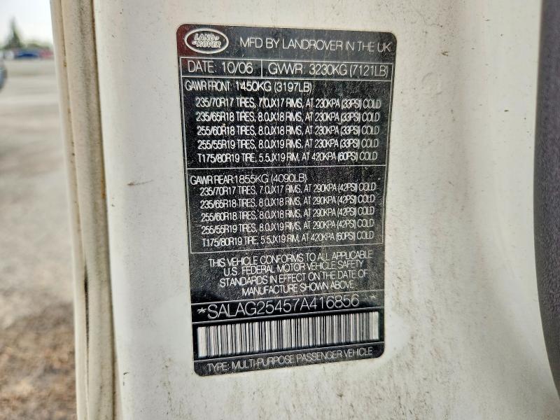 2007 Land Rover Lr3 მანქანა იყიდება აუქციონზე, vin: SALAG25457A416856, აუქციონის ნომერი: 60775186