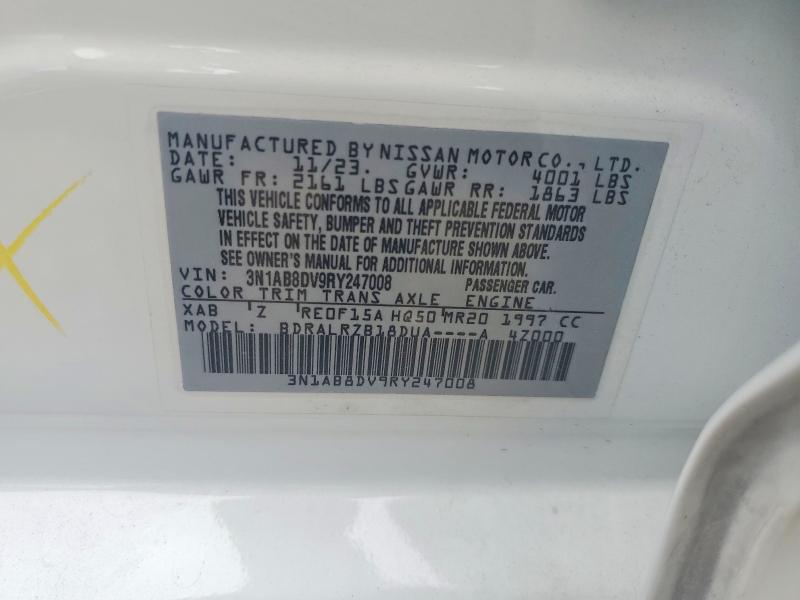 2024 Nissan Sentra მანქანა იყიდება აუქციონზე, vin: 3N1AB8DV9RY247008, აუქციონის ნომერი: 61633056