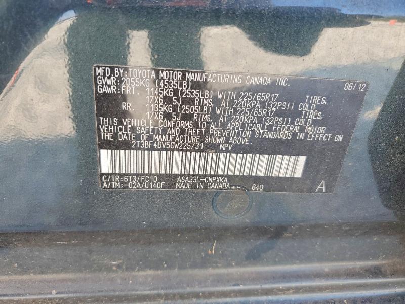 63328486 :رقم المزاد ، 2T3BF4DV5CW225731 vin ، 2012 Toyota Rav4 مزاد بيع