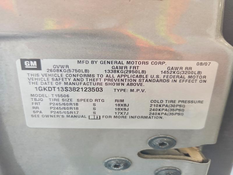 59947936 :رقم المزاد ، 1GKDT13S382123503 vin ، 2008 Gmc Envoy مزاد بيع