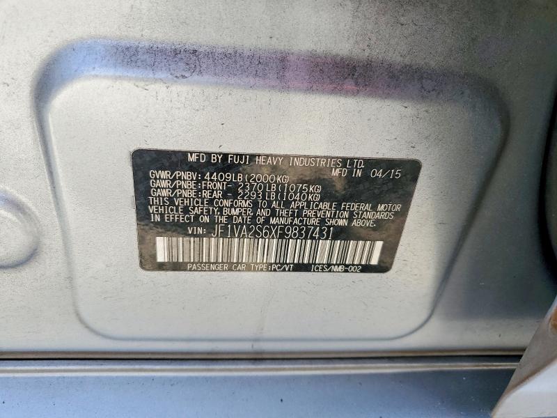 Aukcja sprzedaży 2015 Subaru Wrx, vin: JF1VA2S6XF9837431, numer aukcji: 59593186