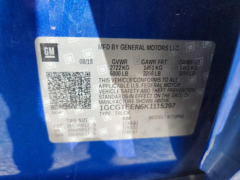 Aukcja sprzedaży 2019 Chevrolet Colorado, vin: 1GCGTEEN6K1115397, numer aukcji: 61057256