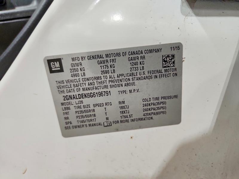 2016 Chevrolet Equinox მანქანა იყიდება აუქციონზე, vin: 2GNALDEK6G6196791, აუქციონის ნომერი: 62607756
