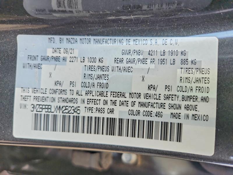 Aukcja sprzedaży 2021 Mazda 3, vin: 3MZBPBBLXMM252345, numer aukcji: 61592036