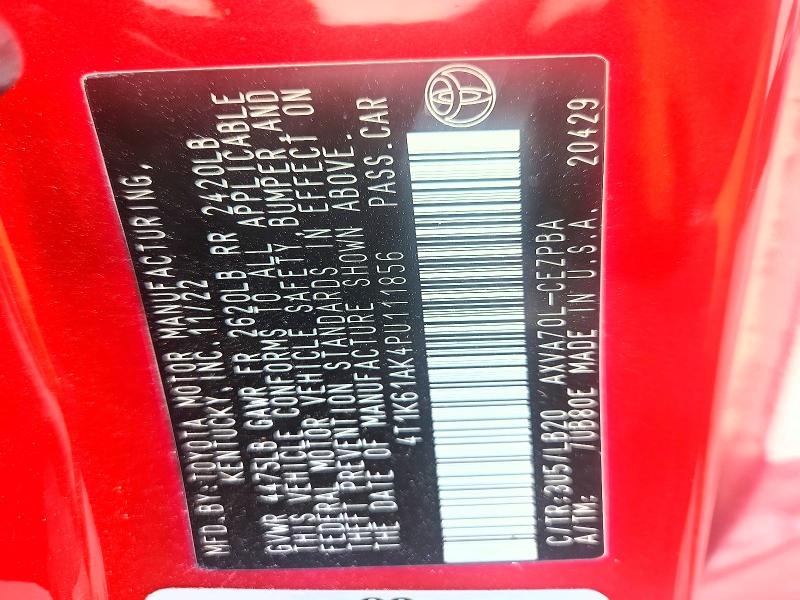 2023 Toyota Camry მანქანა იყიდება აუქციონზე, vin: 4T1K61AK4PU111856, აუქციონის ნომერი: 59315216