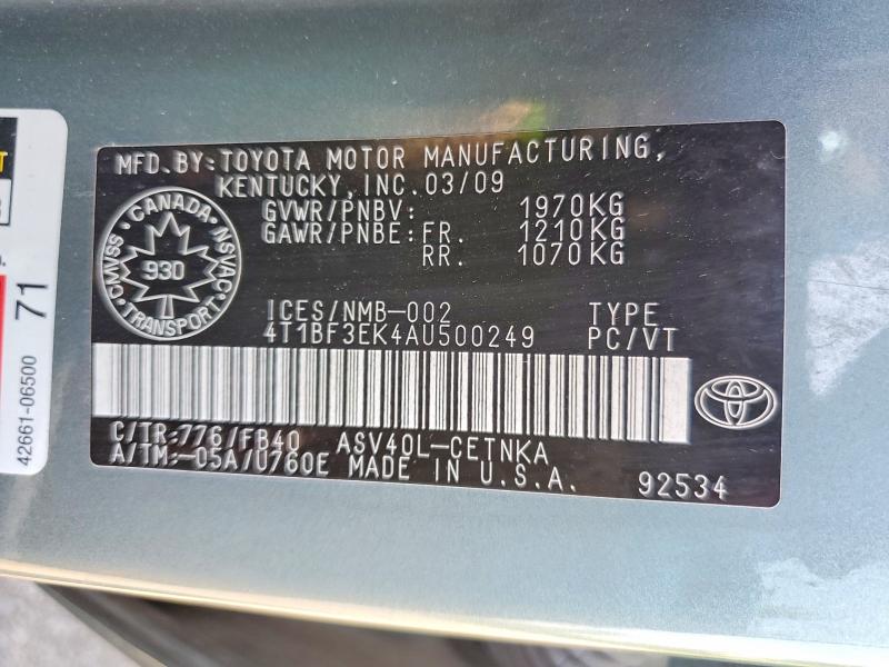 63199586 :رقم المزاد ، 4T1BF3EK4AU500249 vin ، 2010 Toyota Camry مزاد بيع