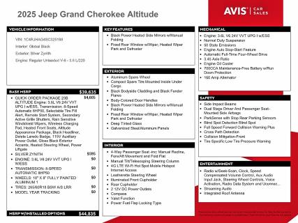 2025 Jeep Grand Cherokee მანქანა იყიდება აუქციონზე, vin: 1C4RJHAG4SC325198, აუქციონის ნომერი: 61951376