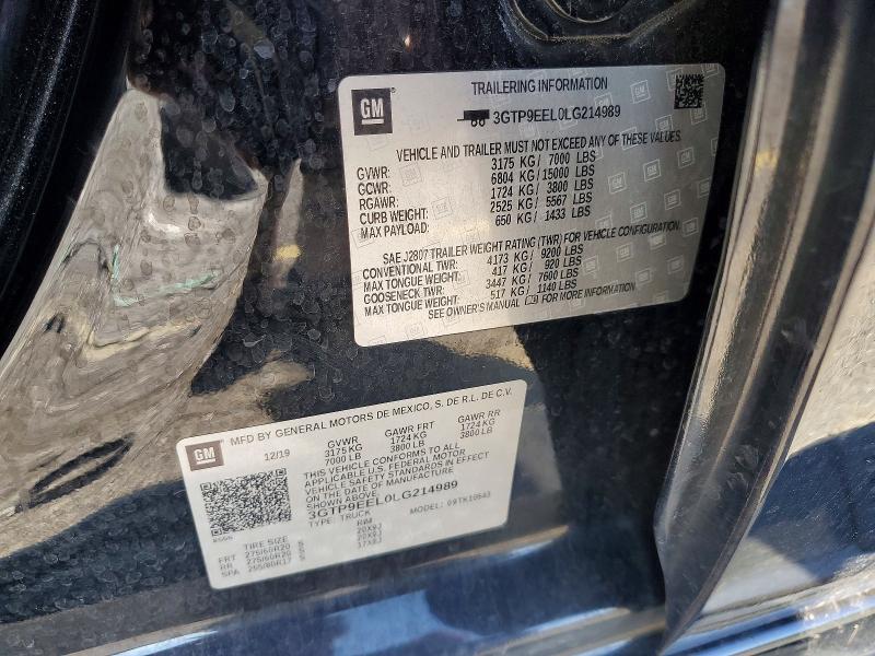 Aukcja sprzedaży 2020 Gmc Sierra, vin: 3GTP9EEL0LG214989, numer aukcji: 62297816