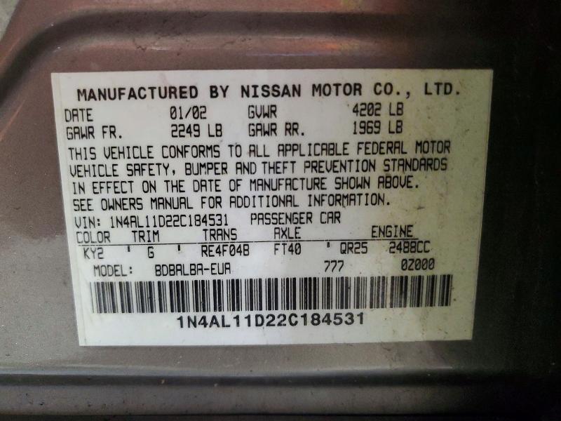 Aukcja sprzedaży 2002 Nissan Altima, vin: 1N4AL11D22C184531, numer aukcji: 95589805