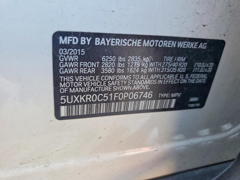 61441616 :رقم المزاد ، 5UXKR0C51F0P06746 vin ، 2015 Bmw X5 مزاد بيع