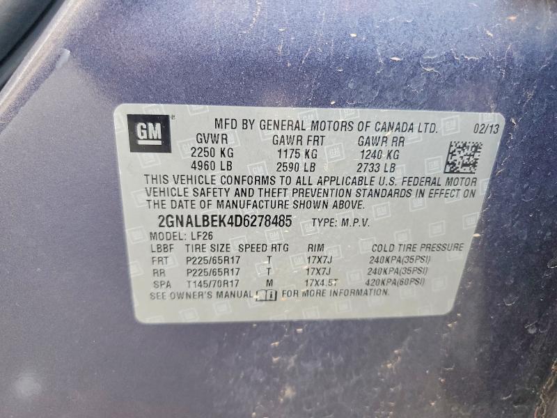 2013 Chevrolet Equinox მანქანა იყიდება აუქციონზე, vin: 2GNALBEK4D6278485, აუქციონის ნომერი: 60450666