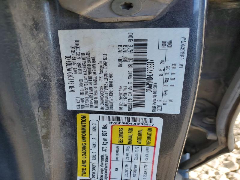 59607106 :رقم المزاد ، 3FA6P0HD4JR203817 vin ، 2018 Ford Fusion مزاد بيع