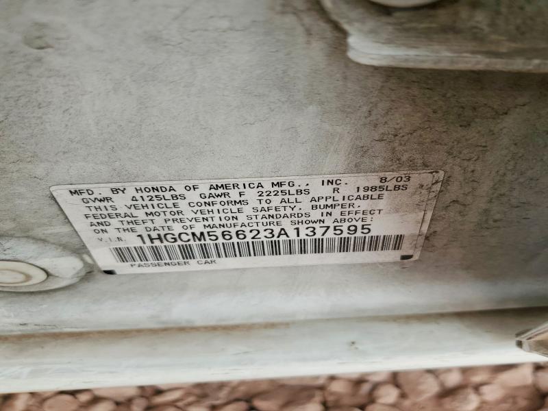 Aukcja sprzedaży 2003 Honda Accord, vin: 1HGCM56623A137595, numer aukcji: 60880586