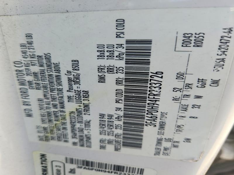 Продаж на аукціоні авто 2015 Ford Fusion, vin: 3FA6P0H94FR233726, номер лоту: 63227426