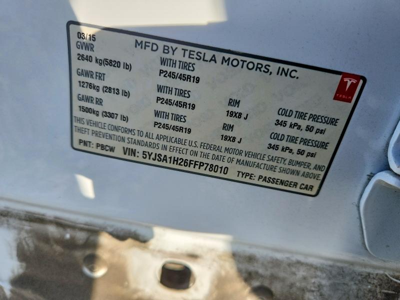 Продаж на аукціоні авто 2015 Tesla Model S, vin: 5YJSA1H26FFP78010, номер лоту: 63401776
