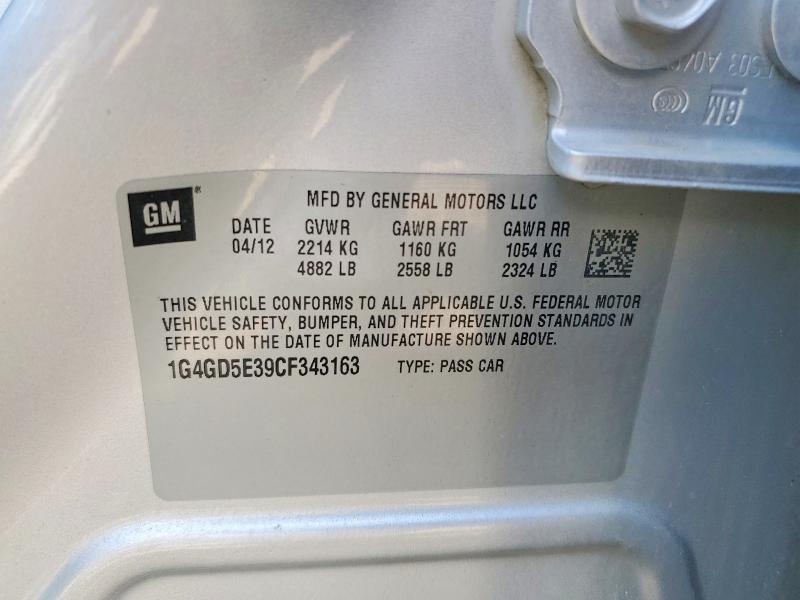 60832186 :رقم المزاد ، 1G4GD5E39CF343163 vin ، 2012 Buick Lacrosse مزاد بيع