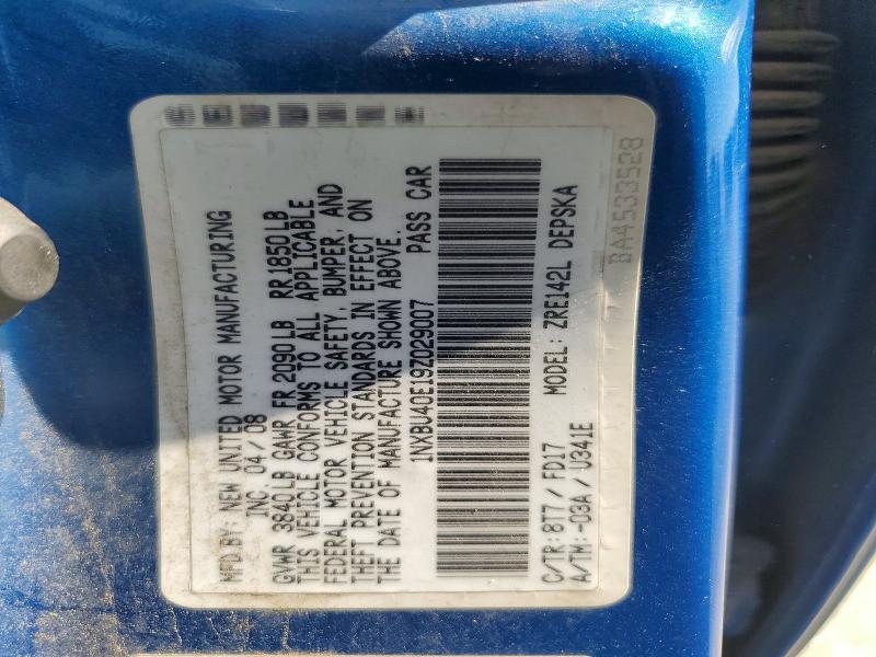 61706316 :رقم المزاد ، 1NXBU40E19Z029007 vin ، 2009 Toyota Corolla مزاد بيع