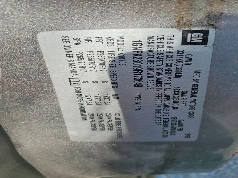 2009 Chevrolet Tahoe მანქანა იყიდება აუქციონზე, vin: 1GNFK23019R173649, აუქციონის ნომერი: 61739786