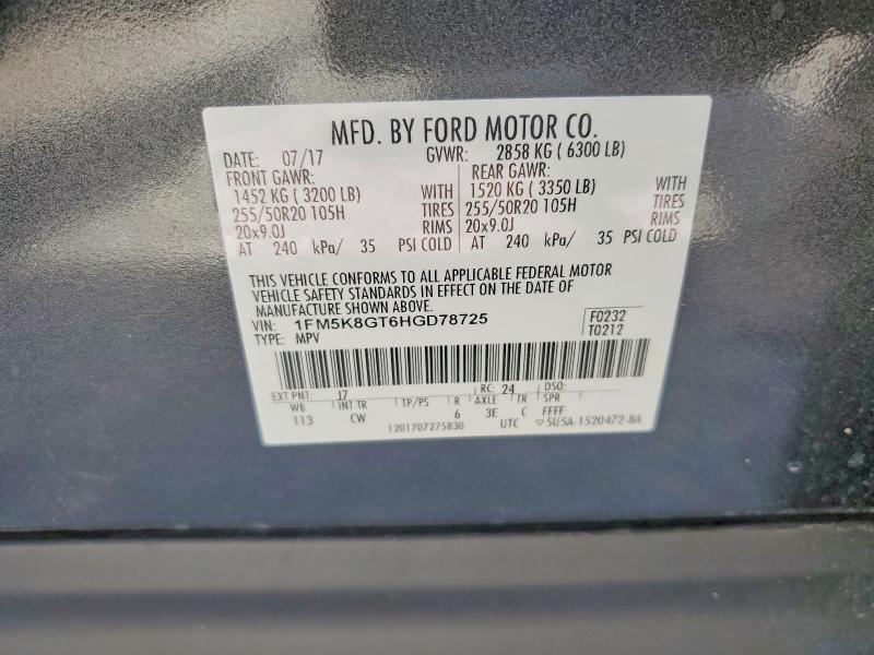 Aukcja sprzedaży 2017 Ford Explorer, vin: 1FM5K8GT6HGD78725, numer aukcji: 60180766