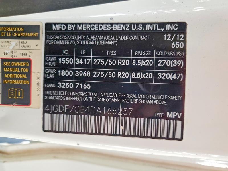 Продаж на аукціоні авто 2013 Mercedes-benz Gl, vin: 4JGDF7CE4DA166257, номер лоту: 61423126